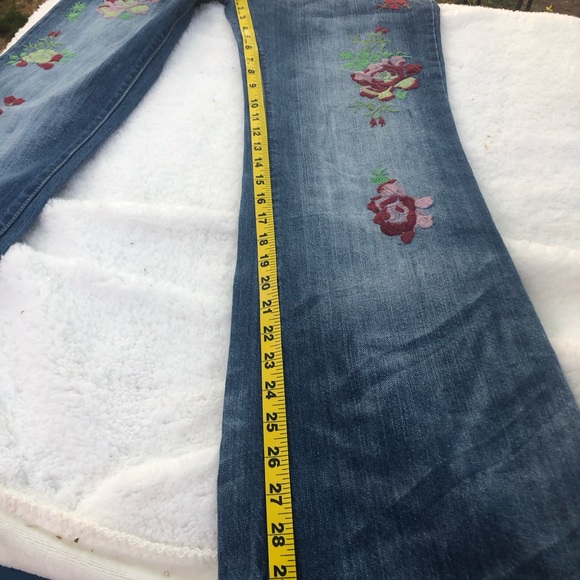 Embroidered Floral Boho Jeans, Vintage Style ‘70s Vibes, Flared Boot-cut Pants - Picture 5 of 9